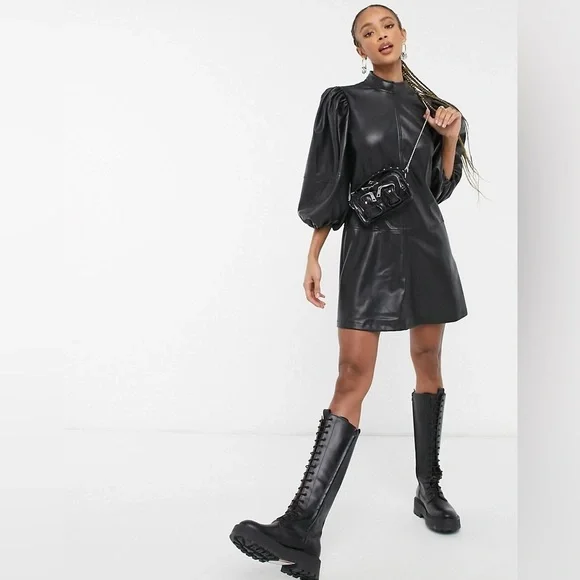 green emerald velvet dress Hit Different Faux Leather Mini Dress Black